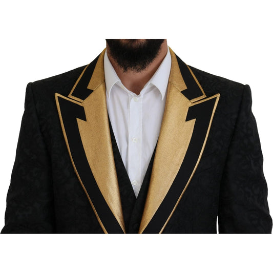 Dolce & Gabbana Elegant Black & Gold Slim Fit 3 Piece Suit Dolce & Gabbana Black