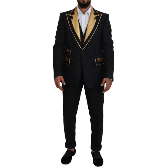 Dolce & Gabbana Elegant Black & Gold Slim Fit 3 Piece Suit Dolce & Gabbana Black