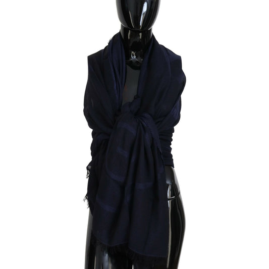 GF Ferre Elegant Fringed Wool Blend Scarf GF Ferre Black
