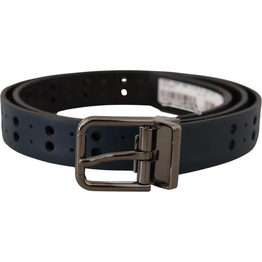 Dolce & Gabbana Blue Perforated Skinny Leather Metal Buckle Belt