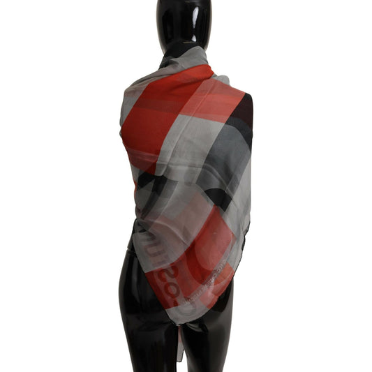 Costume National Elegant Silk Checkered Scarf Costume National Dark Olive Green