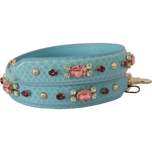 Dolce & Gabbana Elegant Blue Leather Bag Strap with Gold Accents Dolce & Gabbana Light Slate Gray