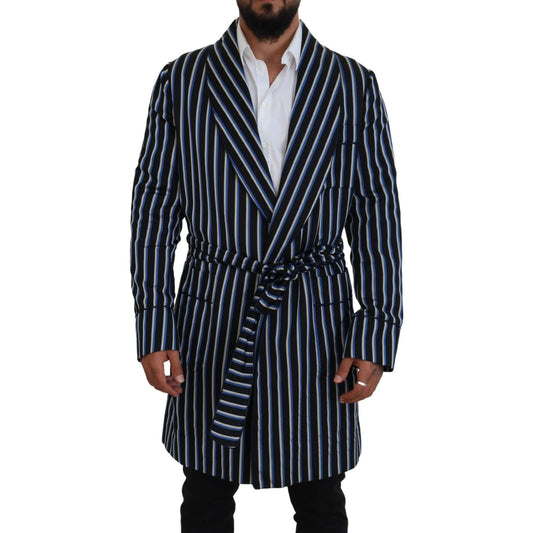 Dolce & Gabbana Elegant Striped Silk Blend Robe Dolce & Gabbana Black