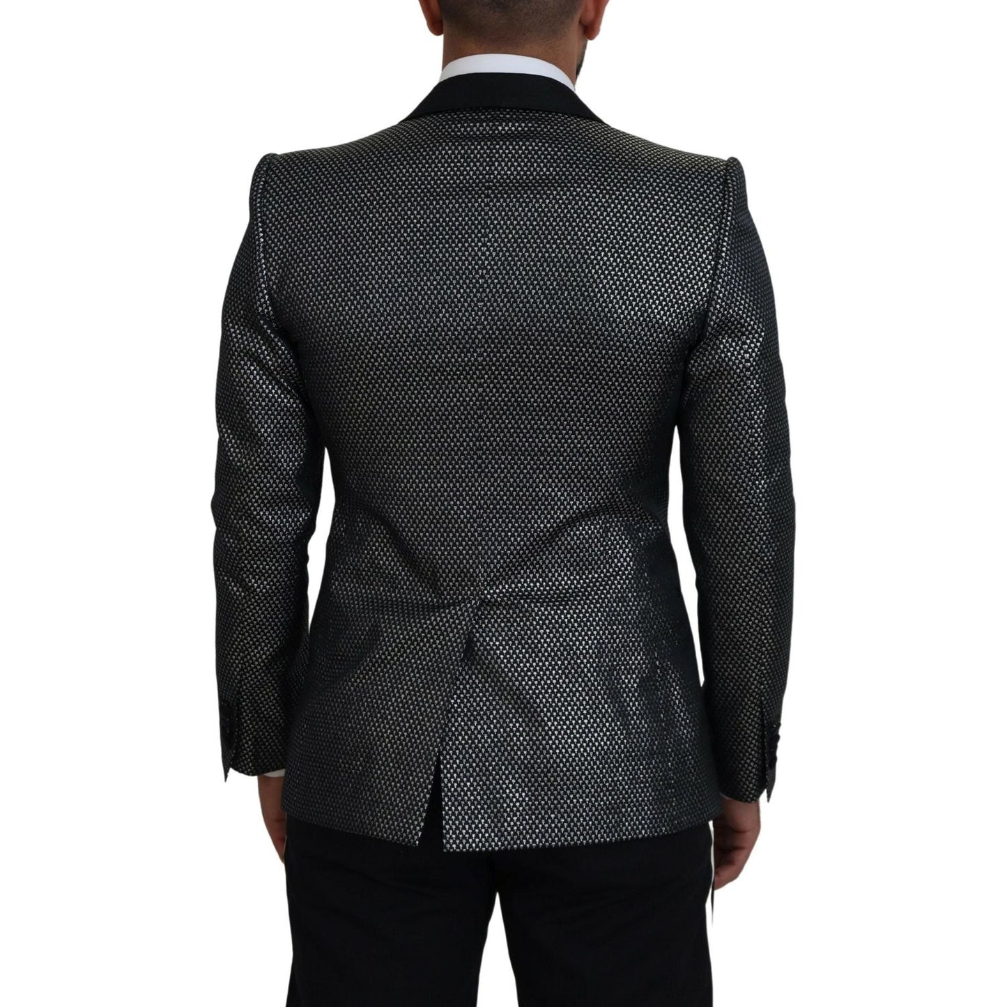 Dolce & Gabbana Dark Gray Silver Jacquard Slim Fit Jacket Blazer
