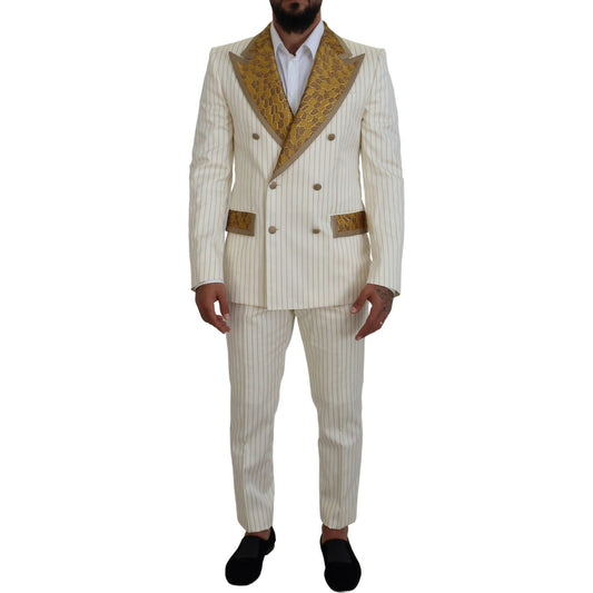 Dolce & Gabbana Elegant Off White Double Breasted Suit Dolce & Gabbana Dark Gray