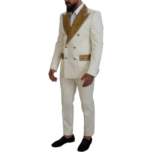 Dolce & Gabbana Elegant Off White Double Breasted Suit Dolce & Gabbana Dark Gray