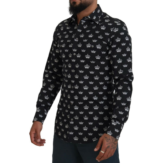 Dolce & Gabbana Elegant Slim Fit Crown Print Formal Shirt Dolce & Gabbana Black