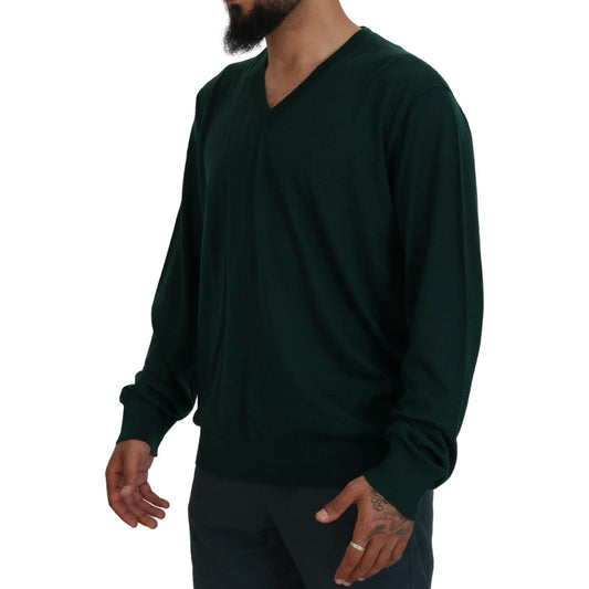 Dolce & Gabbana Elegant Green V-Neck Cashmere Sweater Dolce & Gabbana Black