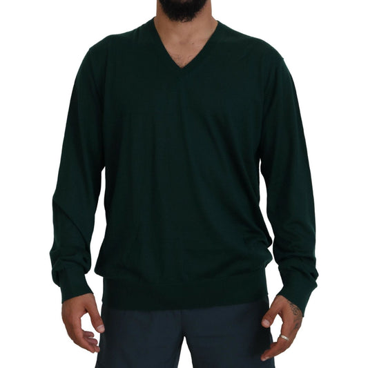 Dolce & Gabbana Elegant Green V-Neck Cashmere Sweater Dolce & Gabbana Black