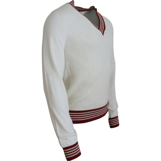 Dolce & Gabbana Off White Silk Cotton V-Neck Sweater Dolce & Gabbana Gray