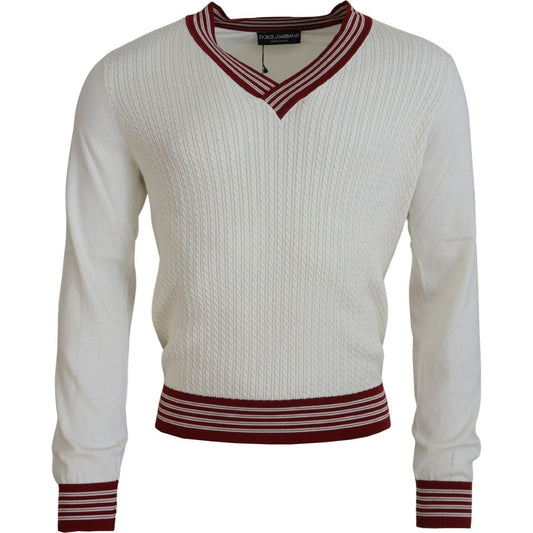 Dolce & Gabbana Off White Silk Cotton V-Neck Sweater Dolce & Gabbana Gray