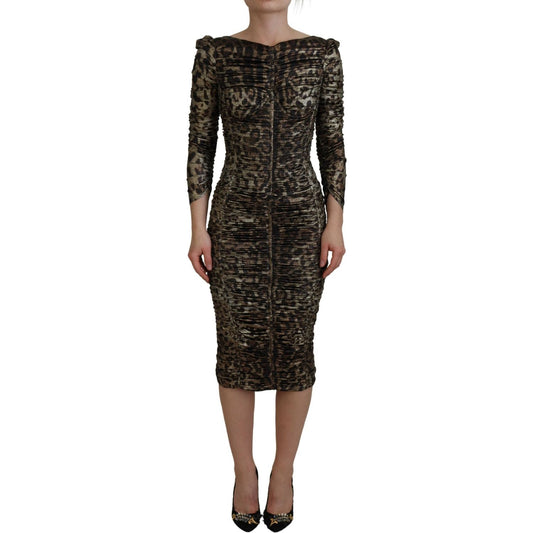 Dolce & Gabbana Elegant Leopard Print Midi Bodycon Dress Dolce & Gabbana Dark Slate Gray