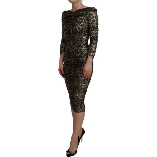 Dolce & Gabbana Elegant Leopard Print Midi Bodycon Dress Dolce & Gabbana Black
