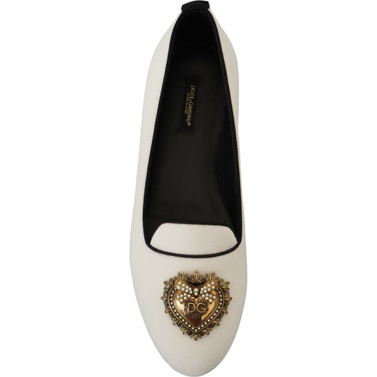 Dolce & Gabbana Elegant White Velvet Loafers with Gold Heart Detail Dolce & Gabbana Black