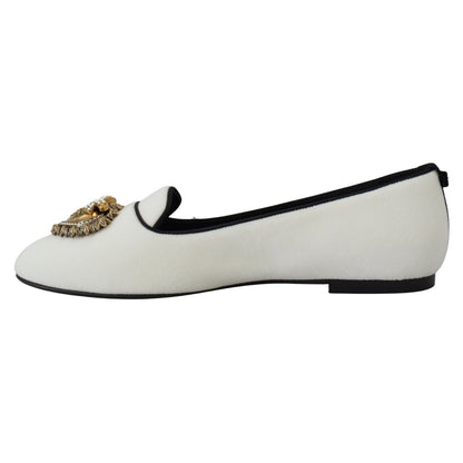 Dolce & Gabbana White Velvet Slip Ons Loafers Flats Shoes