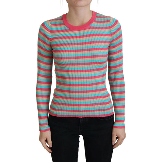 Dolce & Gabbana Elegant Striped Silk Crewneck Pullover Dolce & Gabbana Rosy Brown