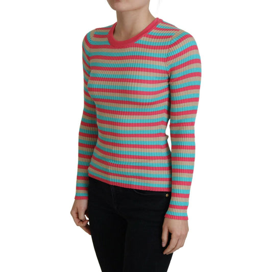 Dolce & Gabbana Elegant Striped Silk Crewneck Pullover Dolce & Gabbana Rosy Brown