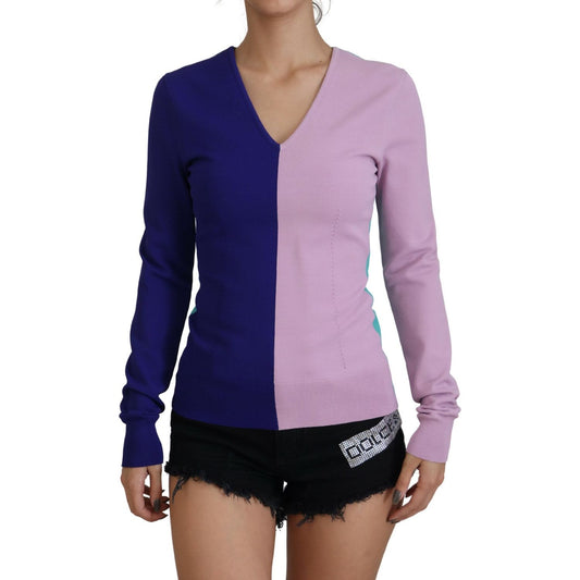 Dolce & Gabbana Chic Multicolor V-Neck Pullover Sweater Dolce & Gabbana Dark Gray