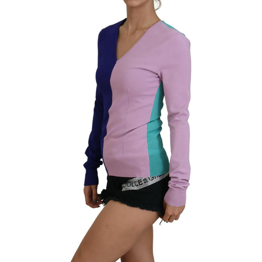 Dolce & Gabbana Chic Multicolor V-Neck Pullover Sweater Dolce & Gabbana Rosy Brown