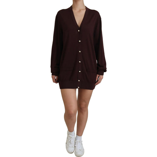 Dolce & Gabbana Chic Maroon V-Neck Wool Cardigan Dolce & Gabbana Rosy Brown