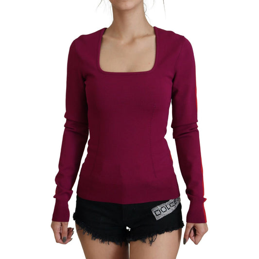 Dolce & Gabbana Multicolor Square Neck Pullover Sweater Dolce & Gabbana Dark Red