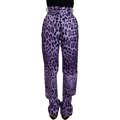 Dolce & Gabbana Purple Leopard Print High Waist Pants