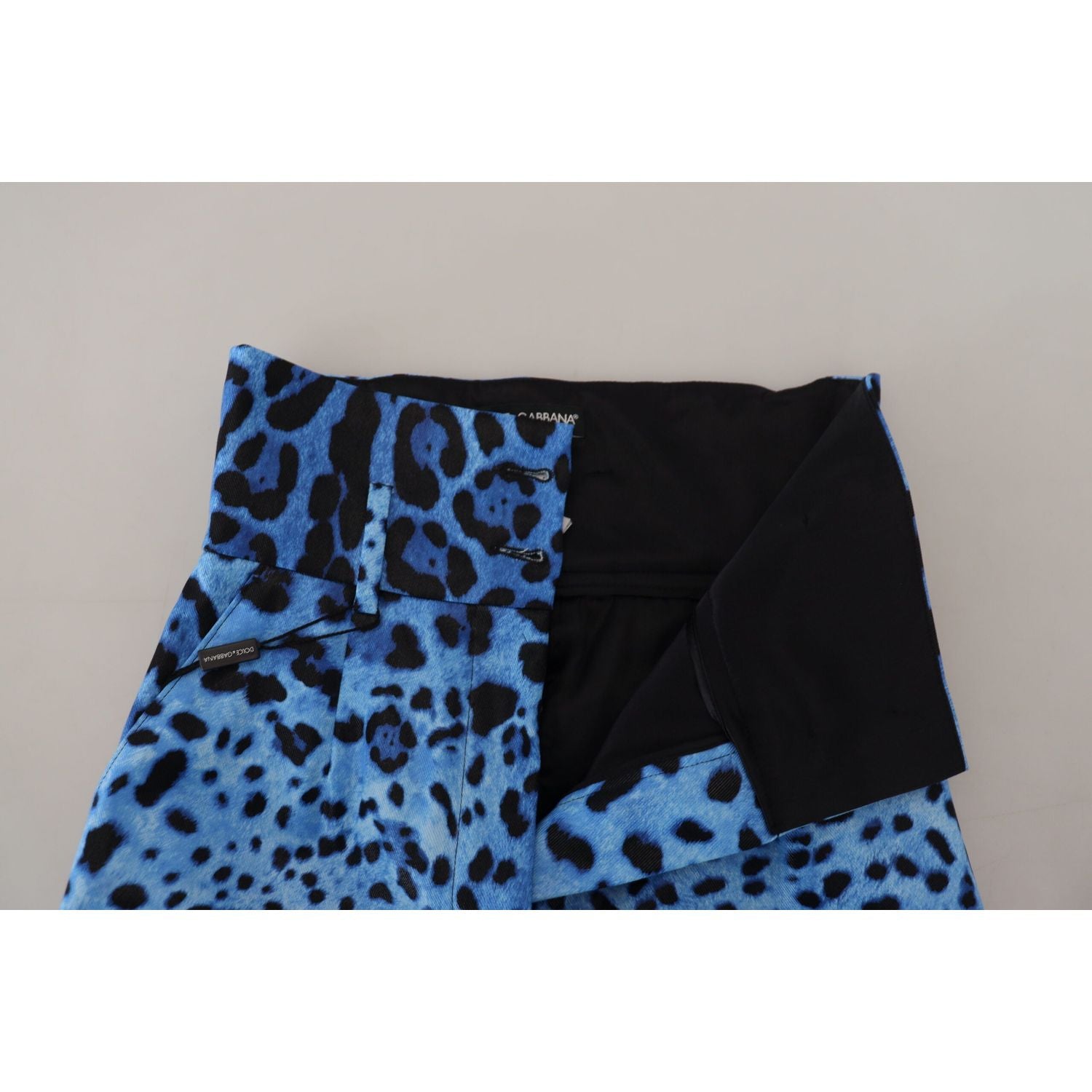 Dolce & Gabbana Blue Leopard Print High Waist Pants