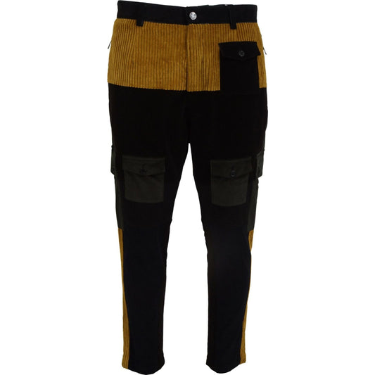 Dolce & Gabbana Elegant Black Tapered Trousers with Yellow Accent Dolce & Gabbana Black