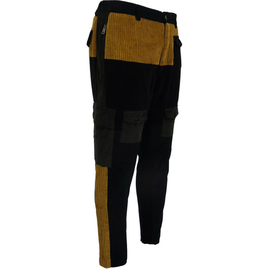 Dolce & Gabbana Elegant Black Tapered Trousers with Yellow Accent Dolce & Gabbana Black