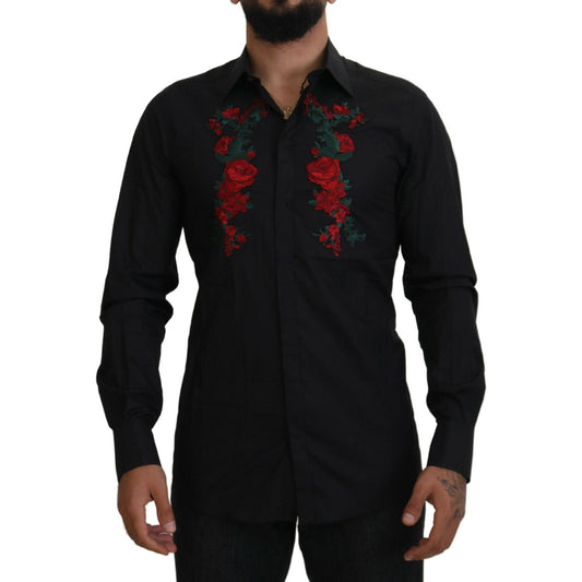 Dolce & Gabbana Elegant Floral Embroidered Cotton Shirt Dolce & Gabbana Black