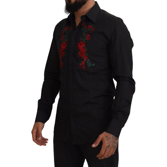 Dolce & Gabbana Elegant Floral Embroidered Cotton Shirt Dolce & Gabbana Black