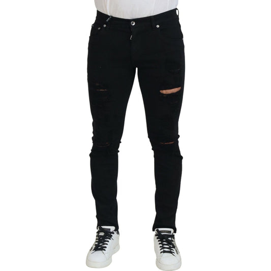 Dolce & Gabbana Svelte Black Tattered Slim Fit Denim Dolce & Gabbana Light Gray