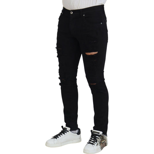 Dolce & Gabbana Svelte Black Tattered Slim Fit Denim Dolce & Gabbana Light Gray