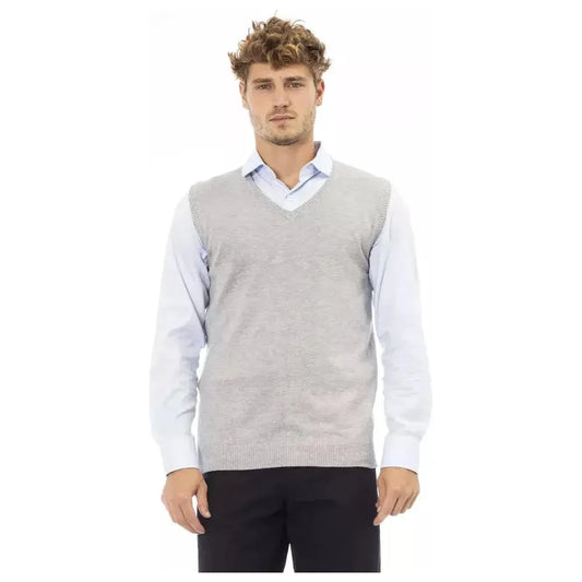 Alpha Studio Gray Viscose Men Vest Alpha Studio Light Gray
