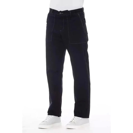 Alpha Studio Blue Cotton Men Pant Alpha Studio Dark Slate Gray