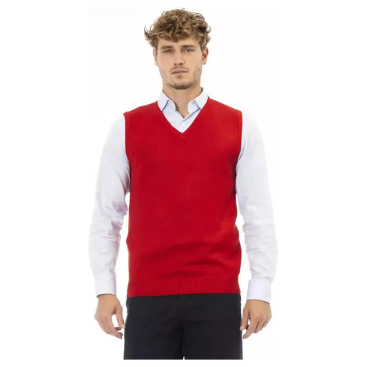 Alpha Studio Red Viscose Men Vest Alpha Studio Firebrick