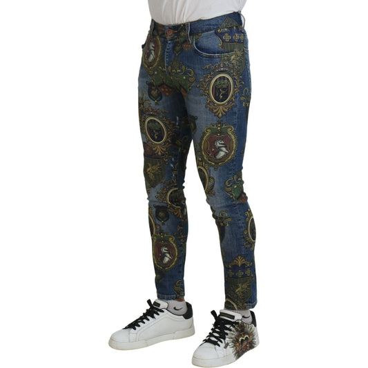 Dolce & Gabbana Elegant Slim-Fit Printed Denim Jeans Dolce & Gabbana Dark Slate Gray