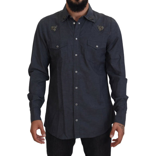 Dolce & Gabbana Elegant Slim-Fit Blue Denim Casual Shirt Dolce & Gabbana Dark Slate Gray