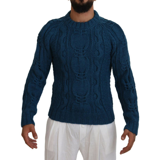 Dolce & Gabbana Blue Knitted Wool Alpaca Pullover Sweater