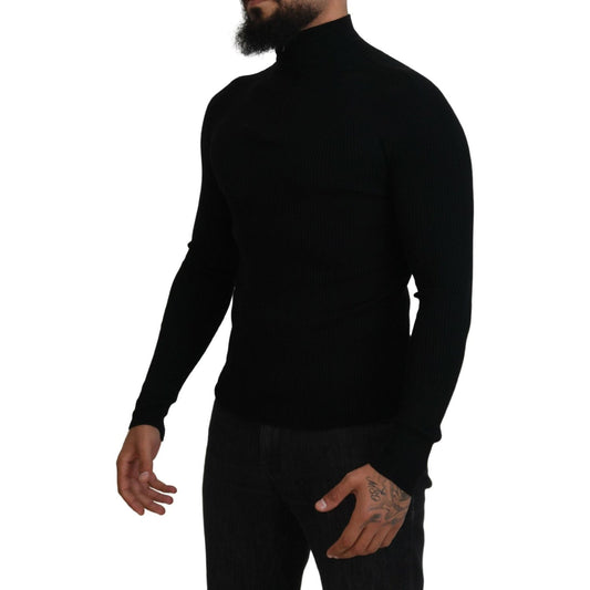 Dolce & Gabbana Elegant Black Wool Half Zip Turtleneck Sweater Dolce & Gabbana Black