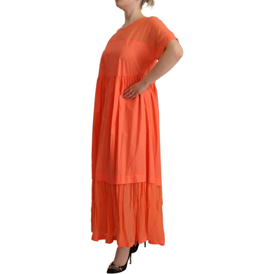 Twinset Elegant Coral Maxi Dress with Short Sleeves Twinset Chocolate