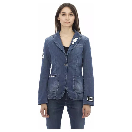 Baldinini Trend Blue Cotton Women Jacket Baldinini Trend Dark Slate Gray