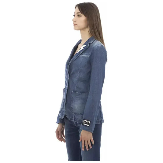 Baldinini Trend Blue Cotton Women Jacket Baldinini Trend Dark Slate Gray