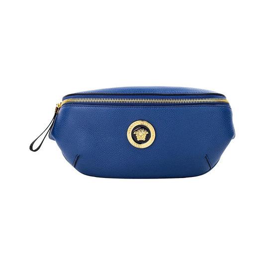 Versace Small Navy Calf Leather Medusa Pendant Fanny Waist Pack Belt Bag Versace Dark Slate Blue