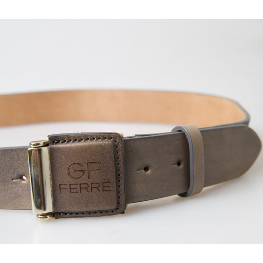 GF Ferre Elegant Leather Fashion Belt with Engraved Buckle GF Ferre Light Gray