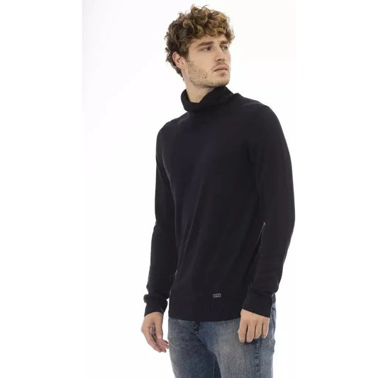 Baldinini Trend Blue Modal Men Sweater Baldinini Trend White Smoke