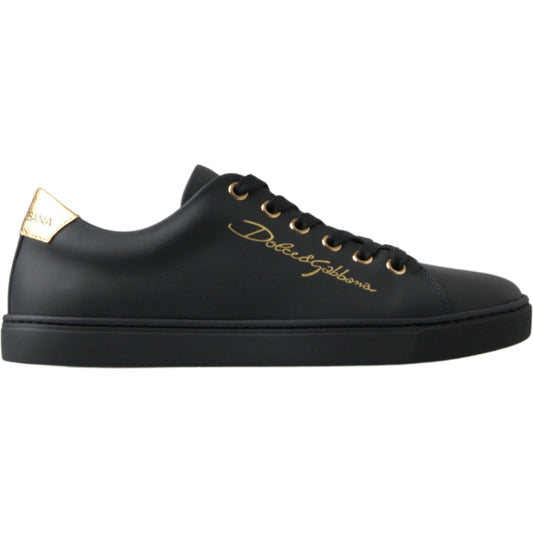 Dolce & Gabbana Black Gold Leather Classic Sneakers Shoes 1728,67345645728,Black,Dolce & Gabbana,EU35.5/US5,EU35/US4.5,EU36.5/US6,EU36/US5.5,Low Tops - Sneakers - Shoes,Material: 100% Leather,New with tags,Shoes,Sneakers - Shoes,Sneakers - Women - Shoes,W