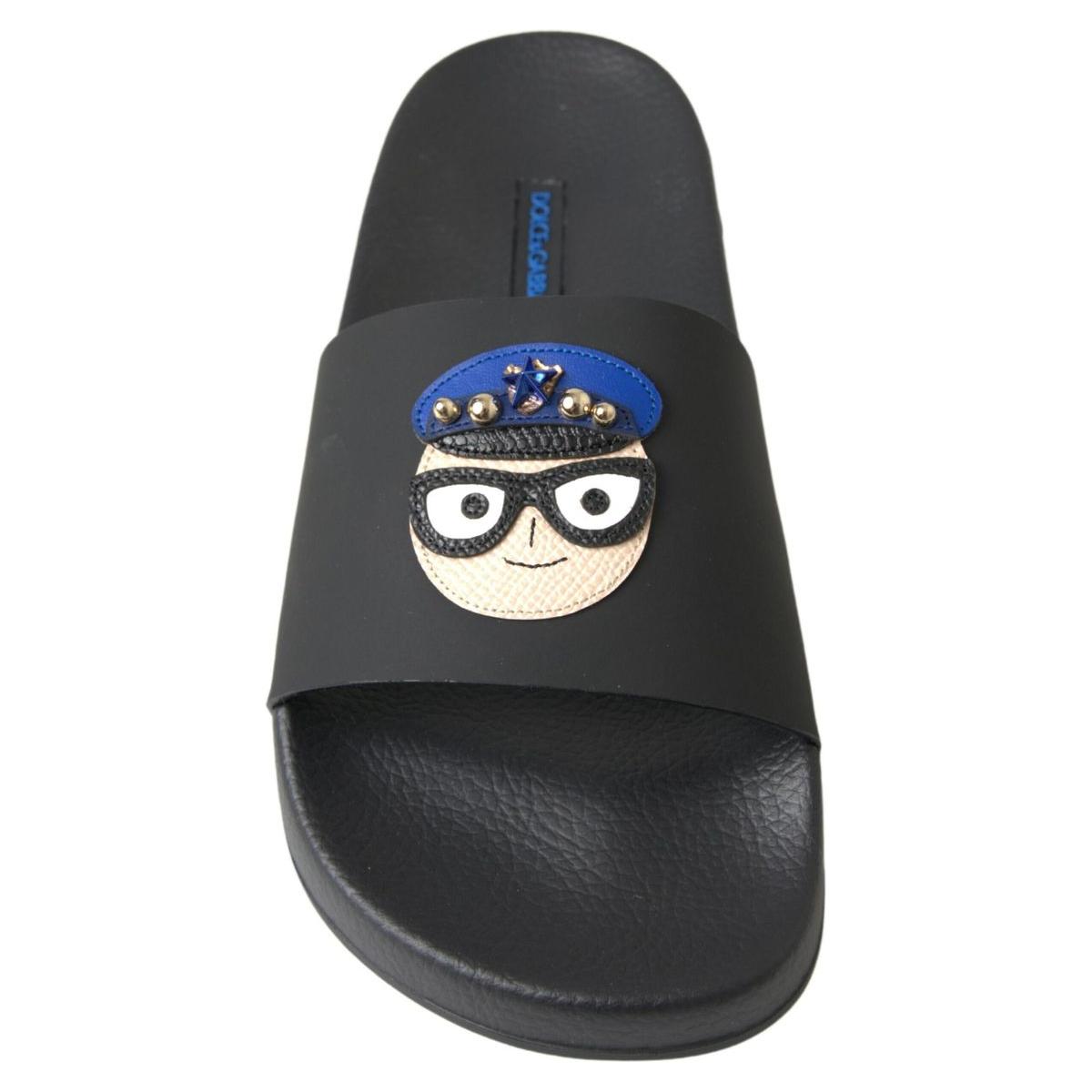 Dolce & Gabbana Black Slides Sandals Beach Saint Barth Shoes