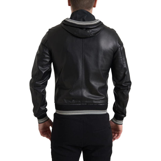 Dolce & Gabbana Elegant Black Leather Bomber Jacket Dolce & Gabbana Black
