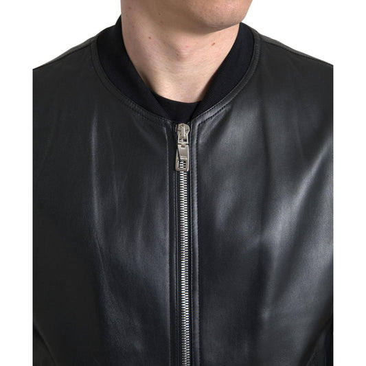 Dolce & Gabbana Elegant Black Leather Bomber Jacket Dolce & Gabbana Dark Slate Gray